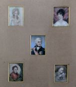 19th century English School5 watercolours on ivory,Miniatures of Horatio Nelson, William Hogarth,