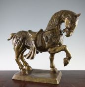 A 20th century patinated bronze model of a horse, on square plinth base, 17in.