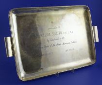 A mid 20th century Mexican sterling silver rectangular two handled tray, with engraved