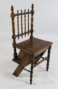 A Victorian oak metamorphic library chair, with bobbin turnings