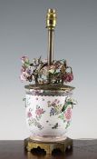 A Samson famille rose lamp base, late 19th century, the wine cooler shaped body painted with