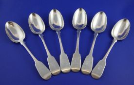 A set of six Victorian fiddle pattern tablespoons, with native head crests, Reid & Sons, Newcastle,