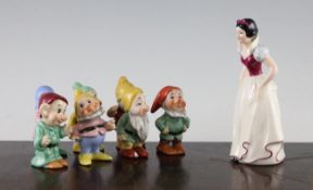 Early 1950`s Goebel for Walt Disney. Snow White and the Seven Dwarves figure set, printed marks,