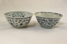 Two Chinese Ming blue and white bowls, 16th century, the first painted inside and out with