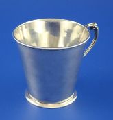 A Victorian silver mug, of tapering cylindrical form, with beaded band handle, John Henry