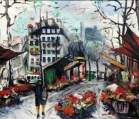 Pinchus Krémègne (1890-1981)oil on canvas,`Marche aux fleurs de La Madeleine`,signed and dated