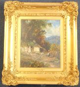 Joseph Vickers de Ville (1856-1925)oil on board,`A Welsh Home`,signed,11.5 x 9.5in.