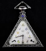 A Swiss silver keyless masonic pocket watch, with triangular case decorated with masonic motifs and