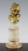 Jose De Creeft (1884-1982). A gilt bronze bust of a young boy, on a turned onyx base, signed 10.