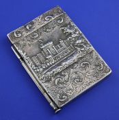 A Victorian silver calling card case, embossed with views of Windsor Castle, Taylor & Perry,