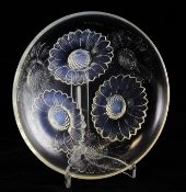 A Rene Lalique Vernon pattern opalescent glass shallow bowl, moulded mark `R.LALIQUE FRANCE` and
