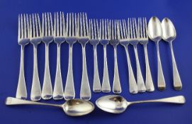 A set of six George III Old English pattern table forks, Thomas Wilkes Barker, London, 1805, a
