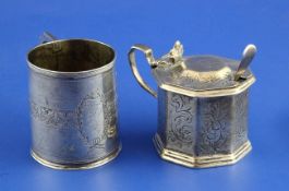 A George III silver christening can, with bright cut banding, London, 1800 and a Victorian