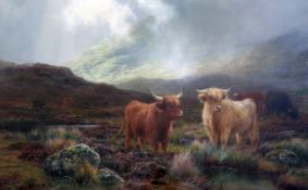 Louis Bosworth Hurt (1856-1929)oil on canvas,Highland cattle in a valley,signed and dated 1900,24 x