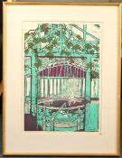 Olwen Jones (1945-)linocut,`Lily House, Kew`,signed in pencil, 10/30,20 x 14in.