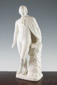 A Minton parian figure of William Shakespeare, c.1885, in standing pose resting his left hand upon