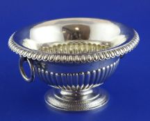 A Victorian demi-fluted silver rose bowl, with tongue and dart border and ring handles, Stephen