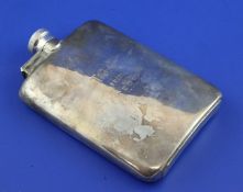 A 1940`s silver hip flask, with engraved inscription, James Dixon & Sons, Sheffield, 1943, 6in, 8