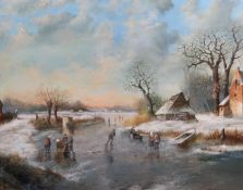 Fr. Kratochviloil on canvas,Dutch winter landscape with skaters on the ice,signed and dated 1904,29