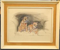 Peter Biegel (1913-1988)watercolour and pastel,Two seated terriers,signed and dated `62,13.5 x 17.