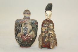 Two coloured ivory snuff bottles and stoppers, Japanese, early 20th century, made for the Chinese