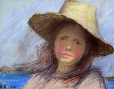 Sir George Clausen RA (1852-1944)pastel,Portrait of the artist`s daughter,initialled, Ex.