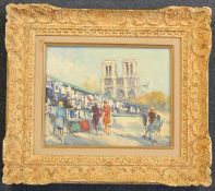 André Micheloil on canvas,View of Notre Dame,signed,8 x 9.5in.