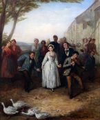 Joseph Bouvier (1841-1901)oil on wooden panel,The Village Wedding,signed,19 x 14.5in.