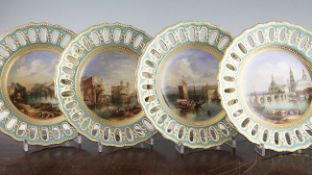 A set of twelve Copeland dessert plates, c.1860, each plate decorated with a Continental view