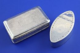A George III Irish silver snuff box, of elliptical form with bright cut and wriggle work engraving,