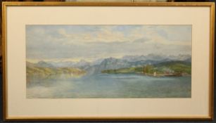 Canadian Schoolwatercolour,Shipping on a mountain estuary,11 x 25in.