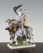 A Meissen figural group of a tailor on a goat,after Kandler, 19th century, the goat standing on a