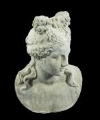 A carved stone bust of a classical maiden, H.1ft 9.25in.