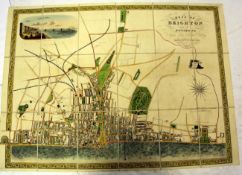 William Saunders - Plan of Brighton and Its Environs, folding, hand coloured, engraved by J.Sleath,