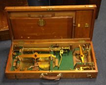 An Edwardian lacquered brass beam scale set, by De Grave & Co, includes 7lb beam scale and 1lb beam