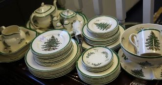 A modern Spode `Christmas Tree` pattern part dinner and tea service, including a teapot and cover,