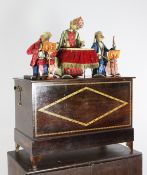 A late 19th century monkey automaton barrel organ, probably by Thibouville & Lamy, modelled as a