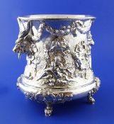 An ornate late 19th/early 20th century Hanau silver wine cooler, of waisted cylindrical form,