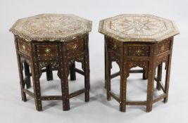 An Indian bone and ebony inlaid octagonal folding table, W.1ft 8.5in., together with another