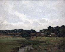 Charles Francois Daubigny (French, 1817-1878)oil on board,`Les Landes`,signed,10 x 13in.