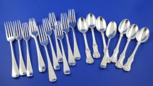 A set of six Victorian silver Queen`s pattern teaspoons, with engraved monogram, Francis Higgins