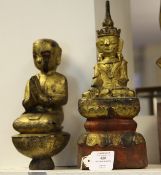 A Thai carved giltwood figure of Buddha and a similar Burmese kneeling figure of a monk, 19th /