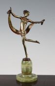 Josef Lorenzl (1892-1950). An Art Deco silver and patinated bronze figure of a female dancer, the