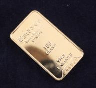 A Baird & Co 999.9 fine gold ingot, numbered F16267, 100 grams, approx. 1.75in.