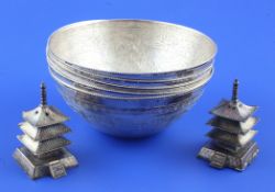 Six 20th century 900 standard silver bowls, with engraved decoration, 4.5in and two sterling