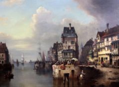 Ludwig Hermann (German, 1812-1881)oil on canvas,Continental harbour scene,signed Grohmann and