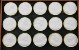 A collection of seventy four 19th century French plaster cameos, depicting French monarchs, housed