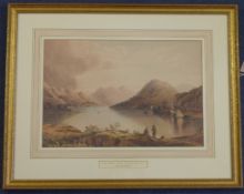 Attributed to Henry Ninham (1793-1874)watercolour,Lake scene,11 x 16in.