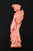 A Chinese coral figure of a beautiful lady, first half 20th century, well carved wearing robes