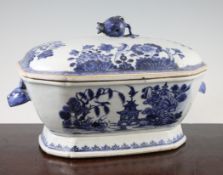 A Chinese export blue and white tureen and cover, Qianlong period, of canted rectangular form, the